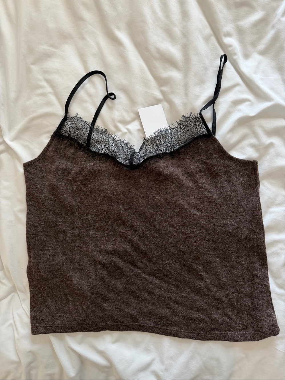 Zara Brown Lace-Trim Cami Tank Top - Women's